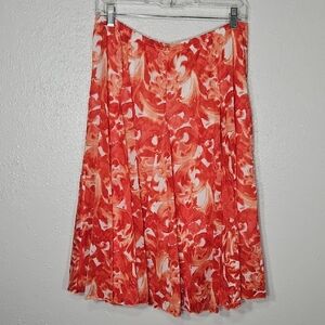 Larry Levine Red, Peach & White Floral Elastic Waist Godet Skirt L